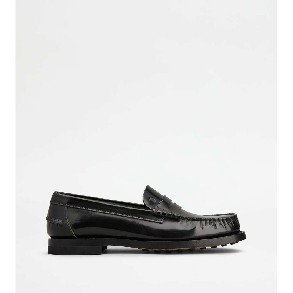 Tods Womens Black Leather Penny Loafers Gommino Pebble Sole Size 39 Italy